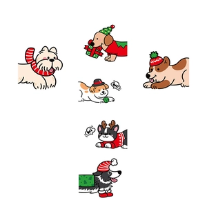 Lot de stickers de Noël chiens cartoon avec bonnets de fête pour décoration vitrine