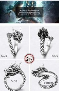Detailed macro shots of vintage dragon ring showing intricate head and scale textures