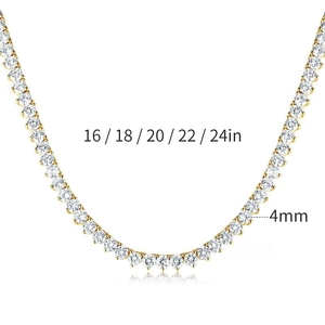 4mm gold tennis chain necklace with zircon inlay available in 16 to 24 inch lengths
