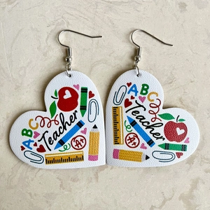 Heart Shaped Drop Earrings Faux Leather PU Material Profession Themed Teacher Nurse Science Gifts Lightweight Jewelry For Women