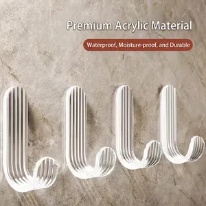 Transparent acrylic wall hooks with vertical ribs, waterproof and moisture-proof 4-pack
