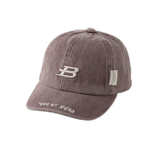 Retro corduroy baseball cap with 3D letter B embroidery for children in khaki