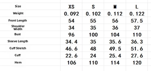 Detailed size chart for short sleeve chiffon top showing measurements from XS to L