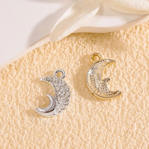 3D moon-shaped alloy pendants with rhinestones for DIY necklaces and earrings
