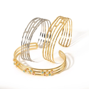 Bracciali rigidi multistrato in acciaio inossidabile 18K con pietre di zircone colorate