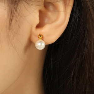 Elegant 8mm white pearl stud earrings with gold base minimalist jewelry for women
