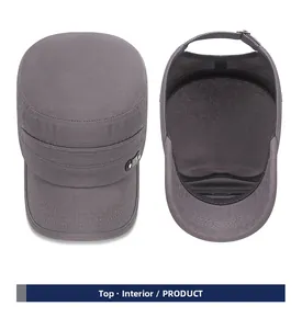 Detail view of cadet cap top and inner lining with adjustable strap and metal logo