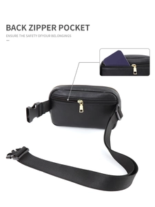 Detail of a black waist bag featuring a secure hidden back zipper pocket for anti-theft