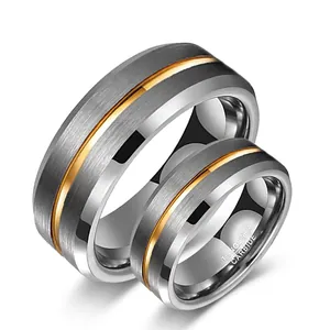 Men Tungsten Carbide Ring Brushed Silver Gold Groove Fashion Simple Wedding Band Jewelry