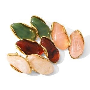 Vintage irregular resin stud earrings with gold stainless steel frames in four colors