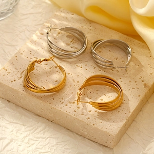 Multi Layer Stainless Steel Hoop Earrings For Women 18K Gold Plated Round Geometric Fashion Jewelry C-Shaped Earrings