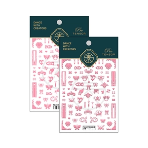3D relief nail art stickers featuring pink hearts, bows and butterfly wings patterns