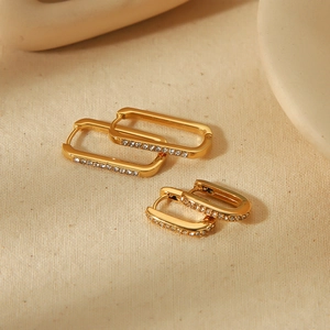 Orecchini A Cerchio Rettangolari In Acciaio Inossidabile Placcati Oro 18K Zircone Geometrico Gioielli Donna INS