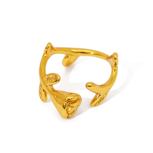 Elegant gold rose flower open ring in stainless steel with a polished 3D artistic design