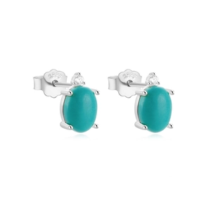 Close-up of S925 sterling silver turquoise flower moon studs with clear zircon detail
