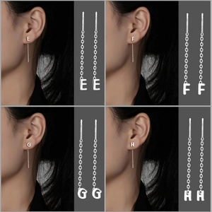 S925 sterling silver drop threader earrings with letter charms E F G H and sleek tassels