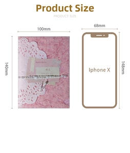 Size comparison of retro pink decorative paper with lace showing 100mm x 140mm dimensions