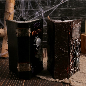 Ghost book resin ornaments with skull and spider web motifs for Halloween party decor