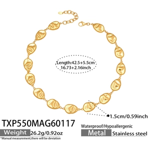 Detail view of 18k gold plated stainless steel textured link chain with size specifications