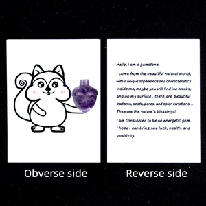 Amethyst acorn crystal with a squirrel healing card showing both front and back views