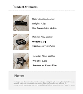 Detailed view of black and white polka dot hair clips in rectangular and star shapes