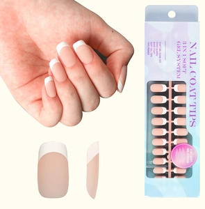 Détails du kit d'ongles press-on french en gel souple 3-en-1 avec base rose et bouts blancs