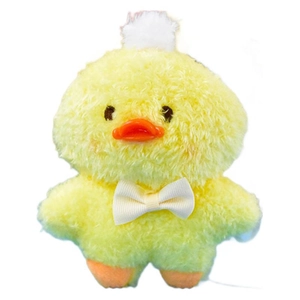 Adorabile portachiavi in peluche a forma di pulcino giallo con fiocco bianco decorativo