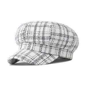 Newsboy Cap Tweed Plaid Octagonal Hat Retro British Style Autumn Winter Warm Beret For Women