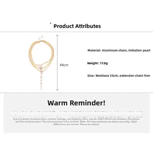 Detailed size specifications for the multilayer gold chain necklace with faux pearls