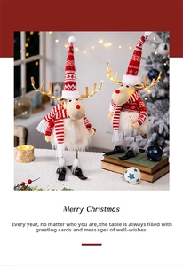 Ornement de poupée en peluche de renne debout de Noël avec écharpe en tricot pour décoration