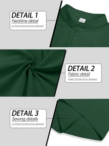 Detailed views of dark green linen shirt neckline, premium fabric texture and hem stitching
