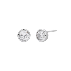 Classic S925 sterling silver round cubic zirconia stud earrings with bezel setting