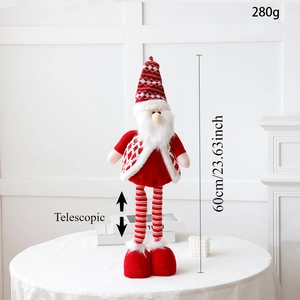 Detail of telescopic Christmas gnome doll with adjustable legs reaching 60cm height