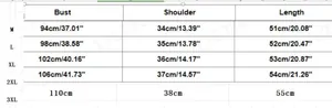 Tableau des tailles détaillé pour gilet en jean femme incluant buste, épaule et longueur