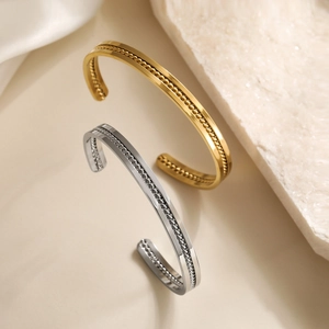 Vintage Open Cuff Bracelet Stainless Steel 18K Gold Plated Twisted Rope Braided Minimalist Bangle Jewelry For Women