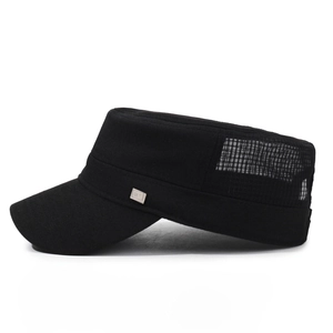 Men's breathable black cadet cap with mesh side panels for outdoor sun protection