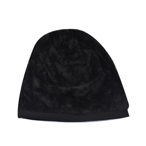 Women's winter black knit hat with thermal faux fur lining for windproof warmth