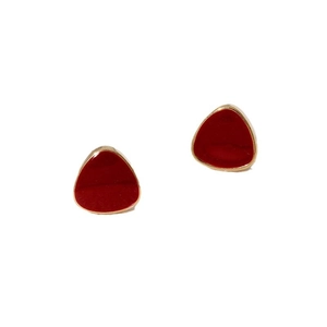 Minimalist 18K gold plated stainless steel triangular red enamel stud earrings for women