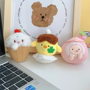 Cute Cartoon Plush Dessert Keychain Strawberry Cake Pudding Chick Bag Pendant For Girls Birthday Gift Bag Accessory