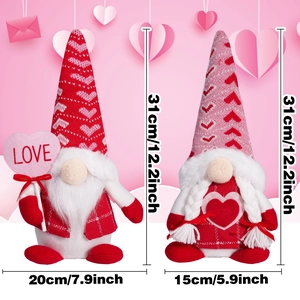 Set of two Valentine's Day plush gnomes holding a LOVE heart sign for home decoration