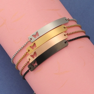Stainless steel butterfly hollow bar bracelet in silver, gold, rose gold and black colors