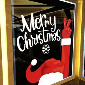 Merry Christmas Santa window stickers with red arm and snowflakes for glass decoration