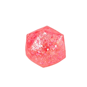 Pink transparent 20-sided D20 resin dice with glitter finish for tabletop gaming