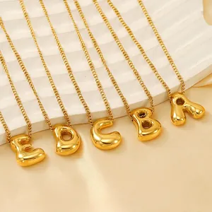 Bubble Initial Letter Pendant Necklace 3D Balloon Style Stainless Steel 18K Gold Plated High Polished Jewelry For Women