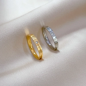 Minimalist gold and silver geometric titanium steel rings with cubic zirconia stones
