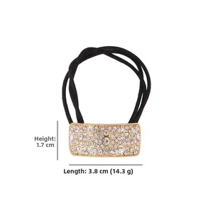 Detail view of rhinestone curved bar hair tie showing dimensions 3.8cm length and 1.7cm width