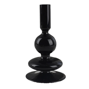 Minimalist black borosilicate glass candle holder with geometric sphere and ring design