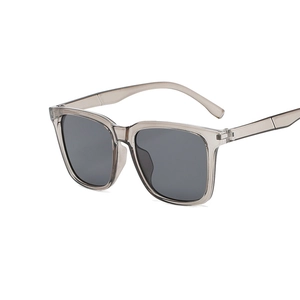 Trendy square frame sunglasses with transparent grey frames and dark grey lenses for men