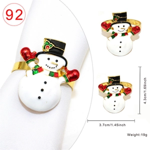 Macro detail of enamel snowman napkin ring with 4.3cm by 3.7cm size specifications