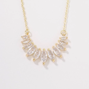 Elegant gold necklace featuring a semi-circle of marquise-cut zircon water drop pendant